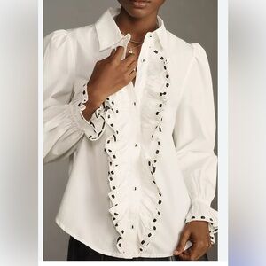 Anthropologie White Ruffled Blouse